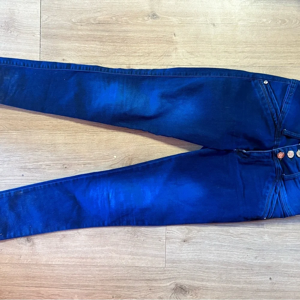 AXY vintage denim skinny jeans with embellished rhinestone bottoms